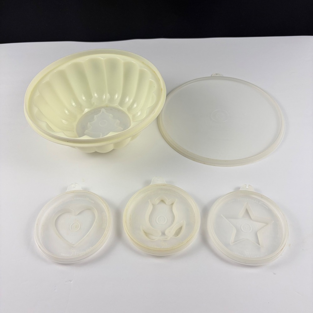 Vintage 1970s Tupperware Jel-N-Serve Jello Mold Set Sheer Cream 6 Piece